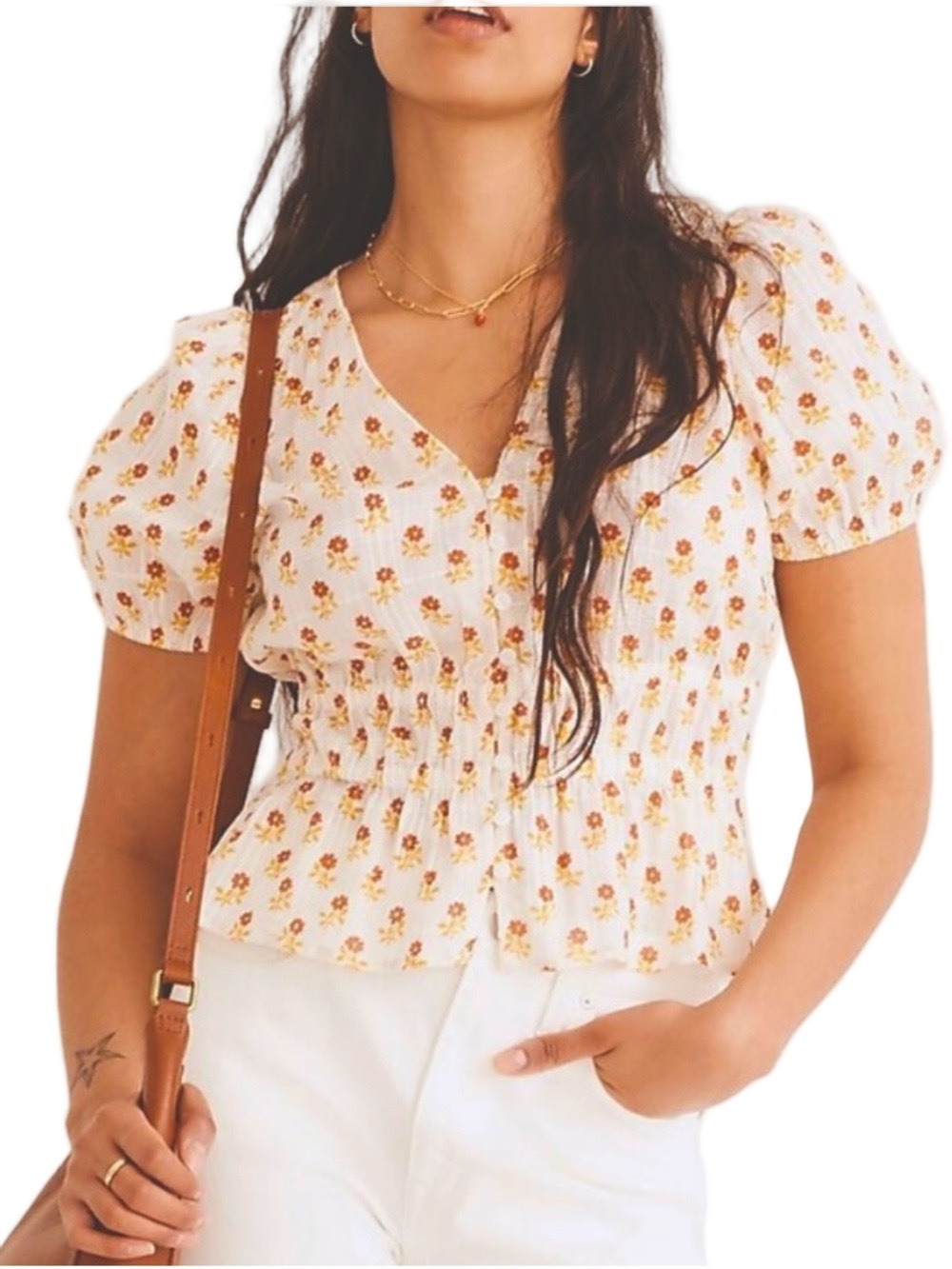 ☀️ MADEWELL ‘Sophia’ Calendula Poppy Smocked Top